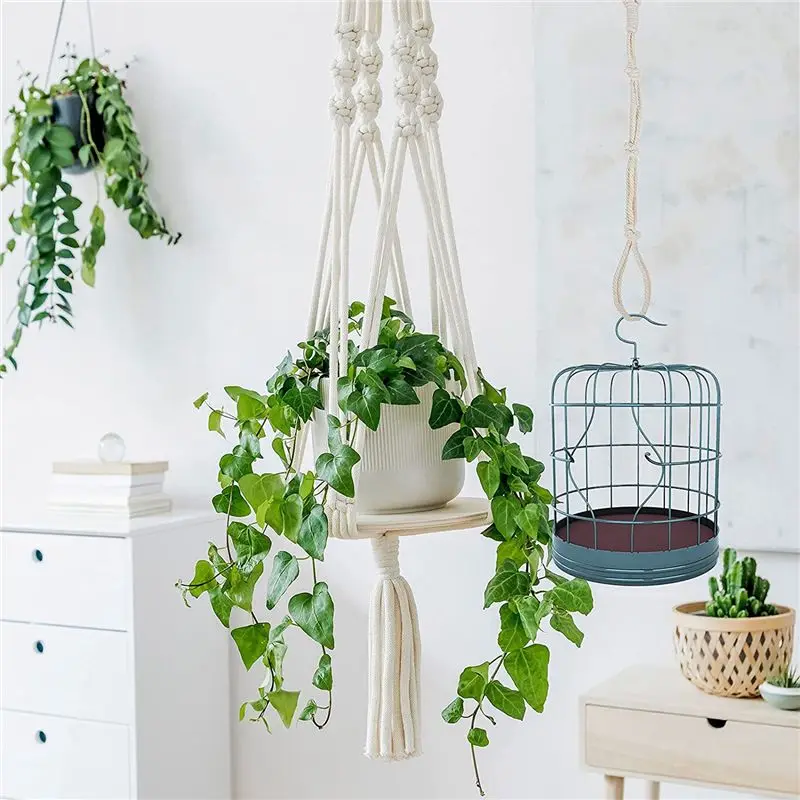 A75K 4 Pieces Macrame Beige Plant Hanger Extender Rope Plant Hanging Basket Extender Large Hanging Plant Pot Holders (Beige)