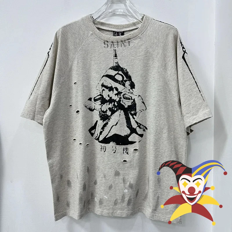 Hole Saint T Shirt Men Women Splashing Ink Tee Top Casual Oversize Gray T-Shirt