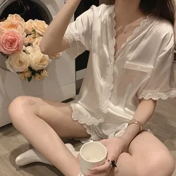 Two-piece Set Pajamas for Women Faux Silk Satin Female Sleepwear New Classy Short Sleeve Pyjamas Fashion Pijama Casual Homewear