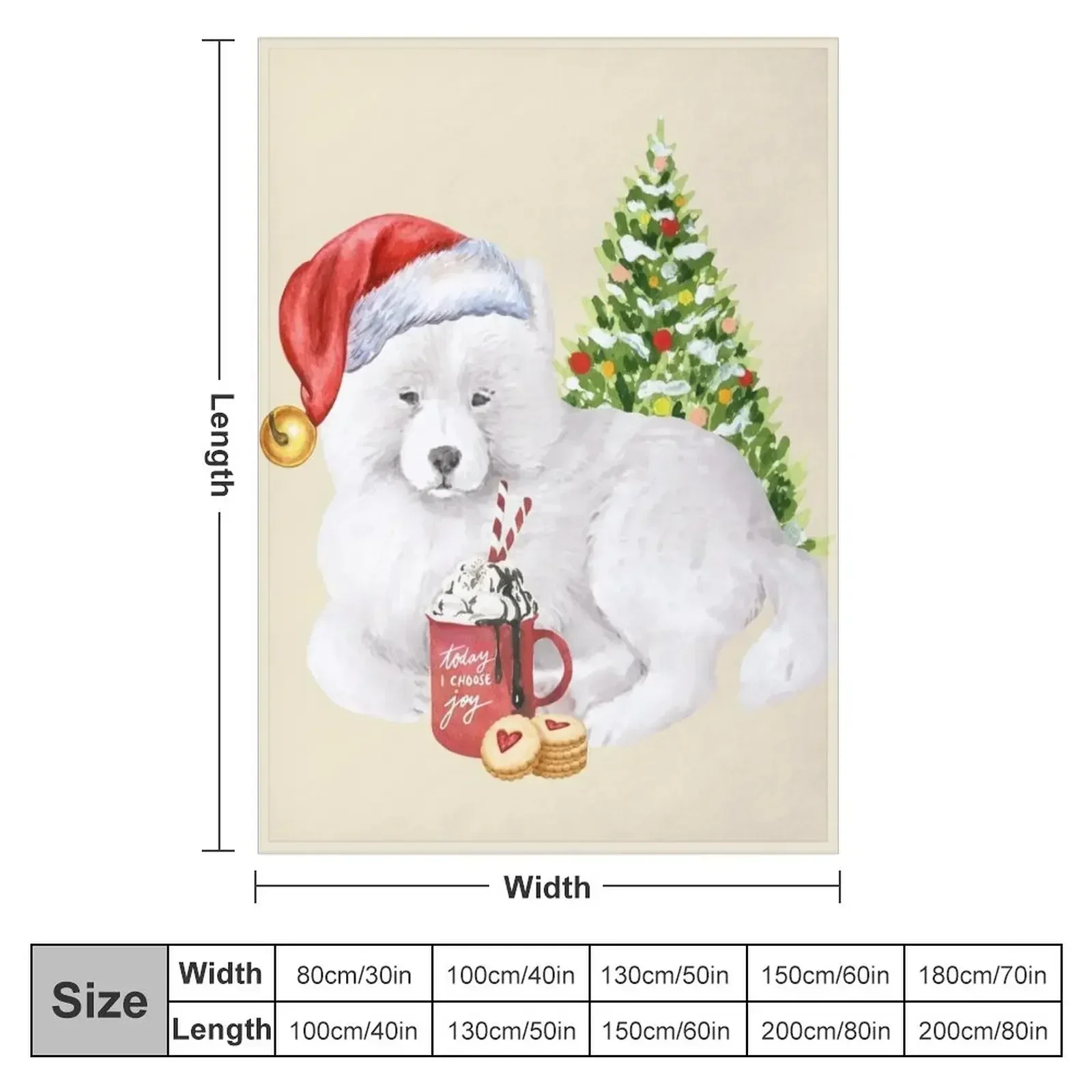 Samoyed Christmas : Samoyed With Christmas Tree And Hot Chocolate Throw Blanket Plush Weighted Quilt christmas gifts Blankets