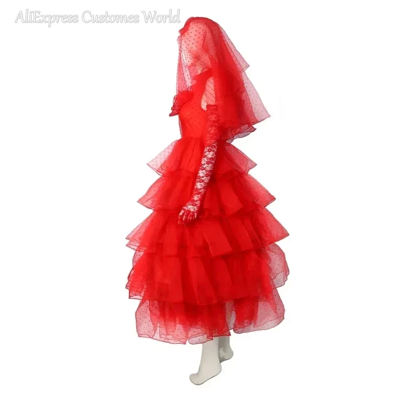 ♬ 2026 ❤ Disfraz de Cosplay de Lydia de la Película Beetlejuice, Vestido Rojo de Boda de Winona Ryder, Disfraz de Lydia para Halloween, Actuación de Anime ❤