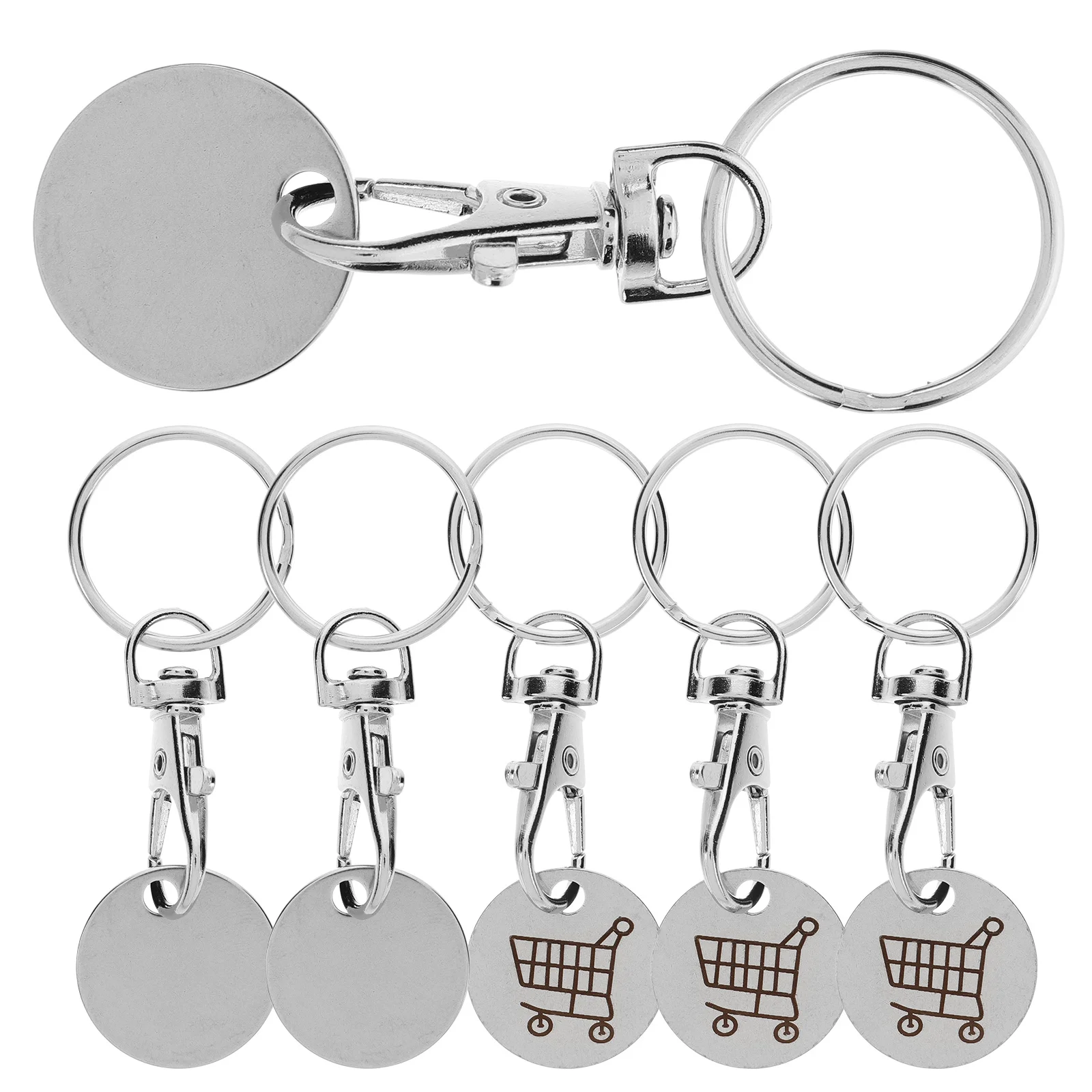 6 Pcs Foldable Trolley Stainless Steel Keychain Shopping Cart Metal Tokens Keyring Silver