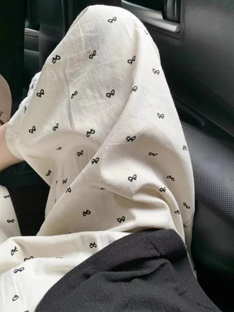 

Брюки-бабо с узлом-бабочкой, свободные тонкие летние повседневные прогулочные брюки, широкие брюки с высокой талией и девятью очками