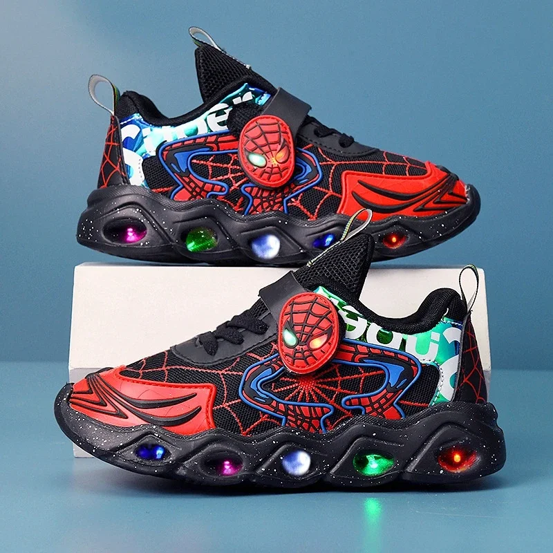 New Boys Girls Shoes Cartoon Spiderman Baby Casual Sneakers Led Light Luminious Spring Autumn Toddler Running Sport Shoes