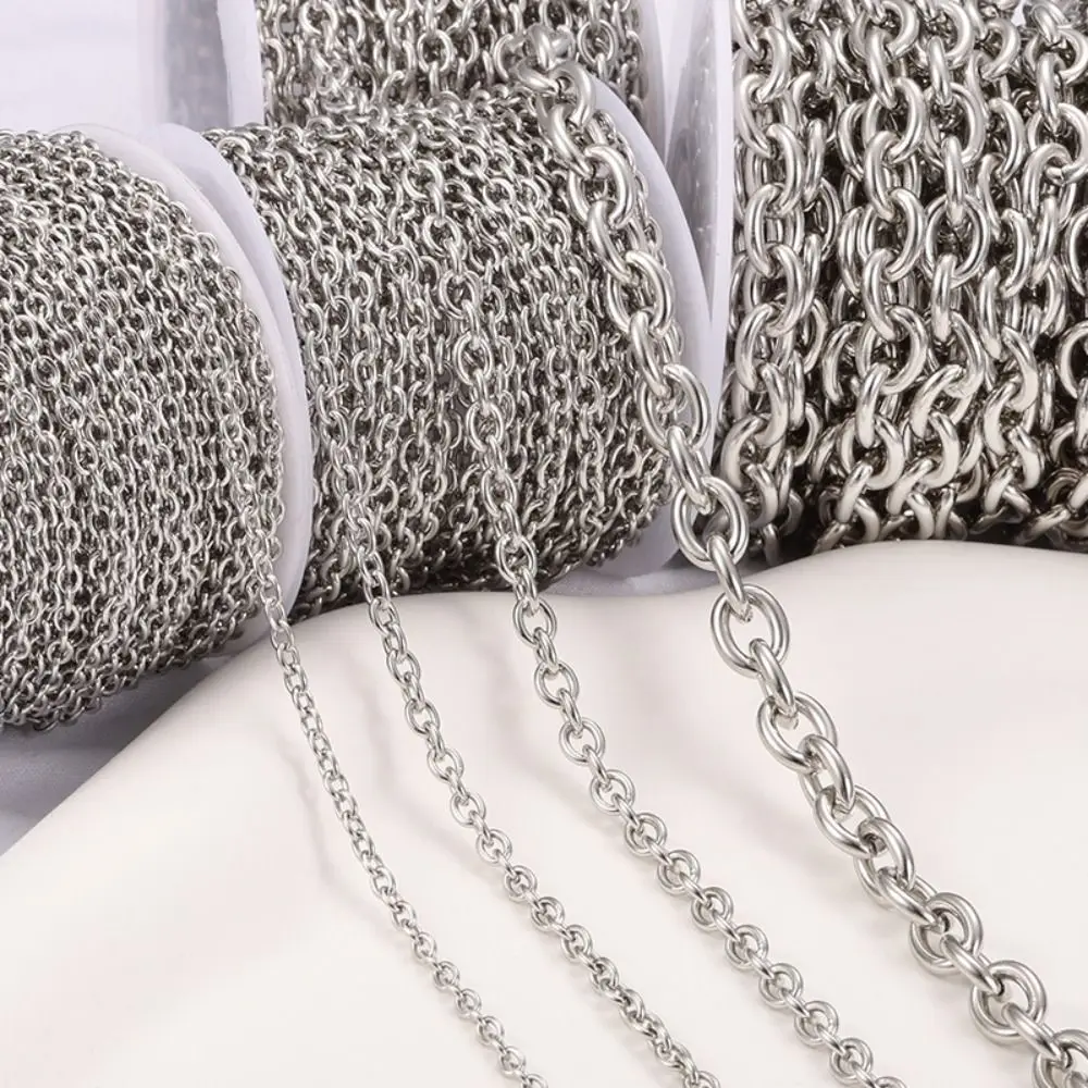 Corrente plana cruzada de aço inoxidável, descobertas de joias diy, corrente de colar de ouro e prata, sem desbotamento, correntes de ligação de joias