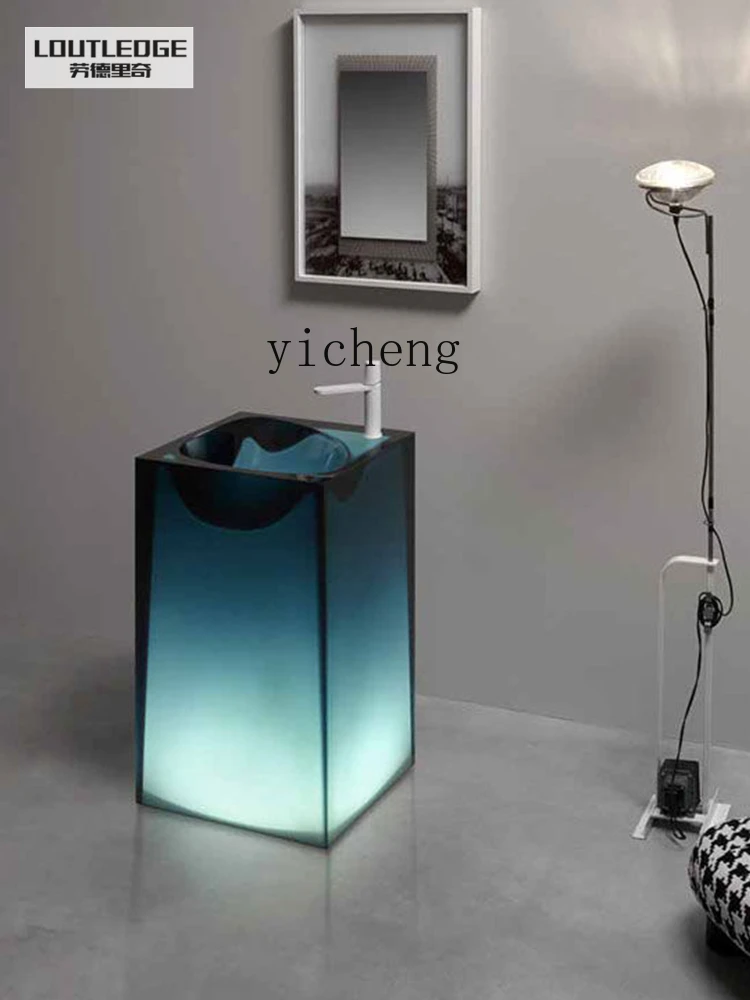 YY Blue Transparent Light-Emitting Integrated Hand Washing Washbasin Washstand