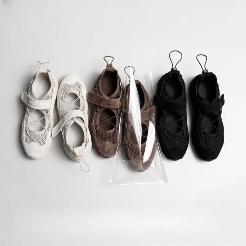 

2026 Spring Autumn Women Thick Sole Mary Jane Shoes Hollow Out Ballet Style Shoes Casual Outdoor Comfortable Flat Single Shoes