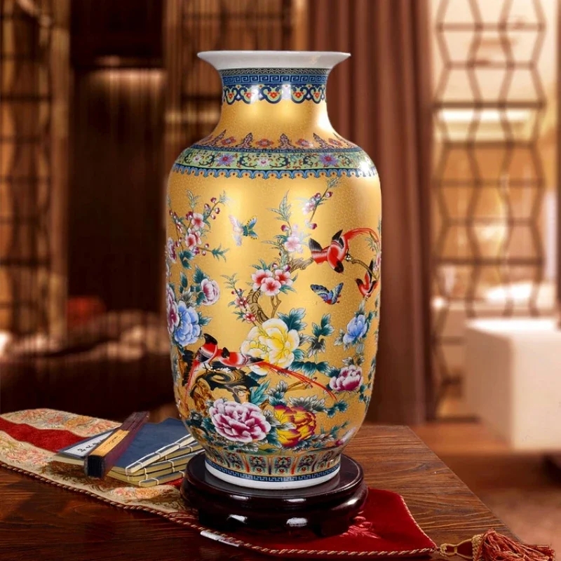 Jingdezhen Antique Porcelain Enamel Fish Tail Shape Vase Large Classical Chinese Mansion Decoration Magnificent Ornament