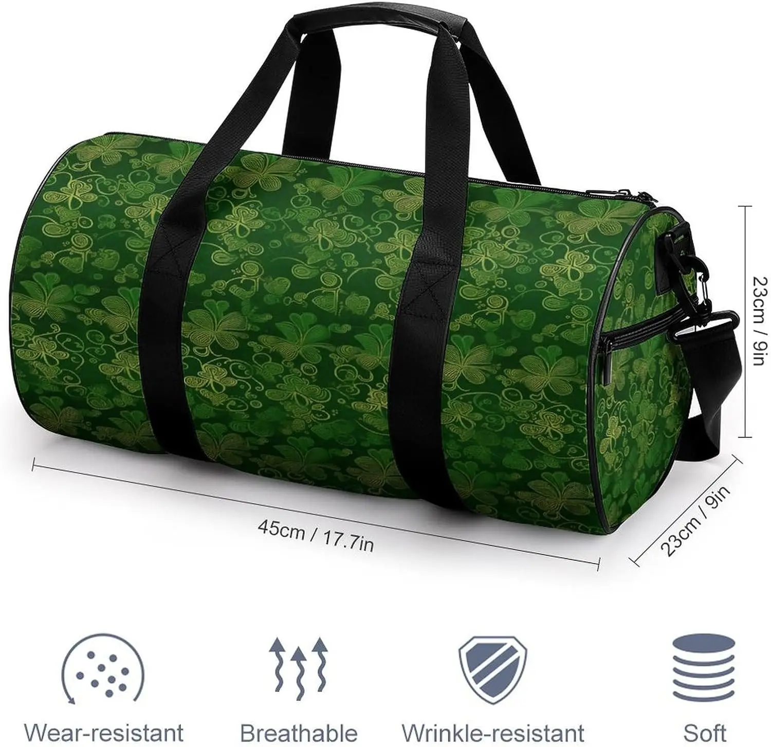 Shamrock Clover Pattern Duffel Bag Large Capacity Adjustable Strap Travel Gym Fashion Bag for Women Men