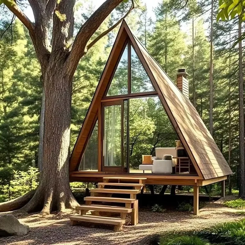 Customized Triangle Shape Prefab Wood House Eco Friendly Waterproof Design for Hotel Commercial Project