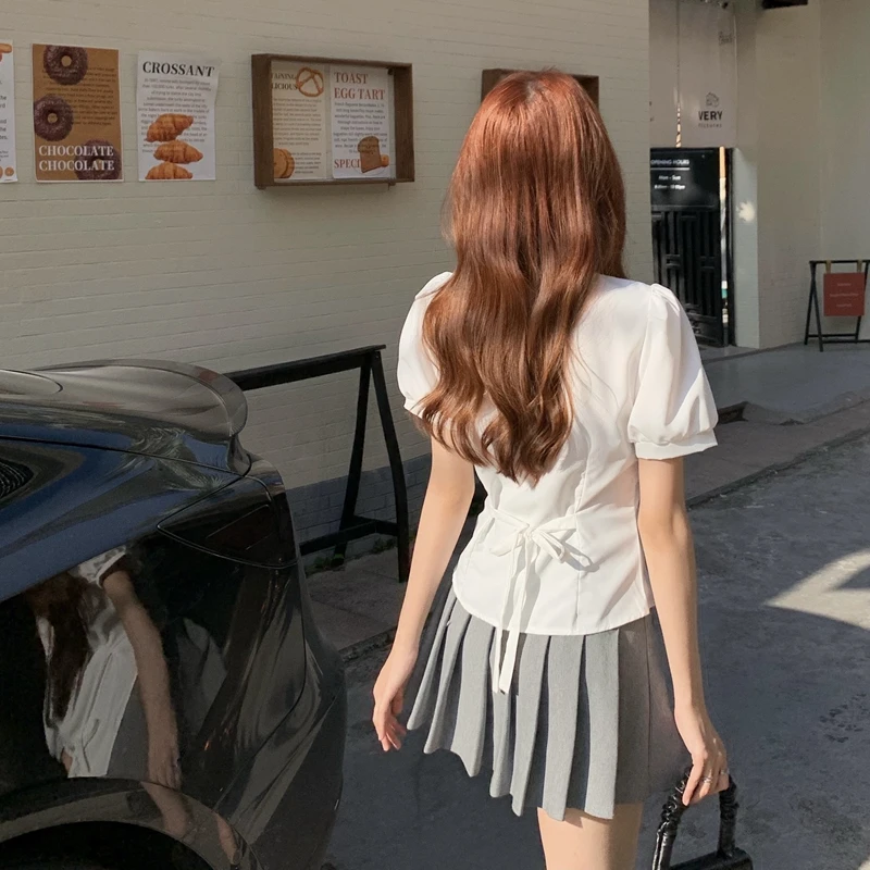 화이트 오르트 스웨트 여성 여름 슬림핏 버블 스웨트 탑 퓨어 디자이어 컬리지 슬레 JK 오름 세트 스위트 슬레 코...