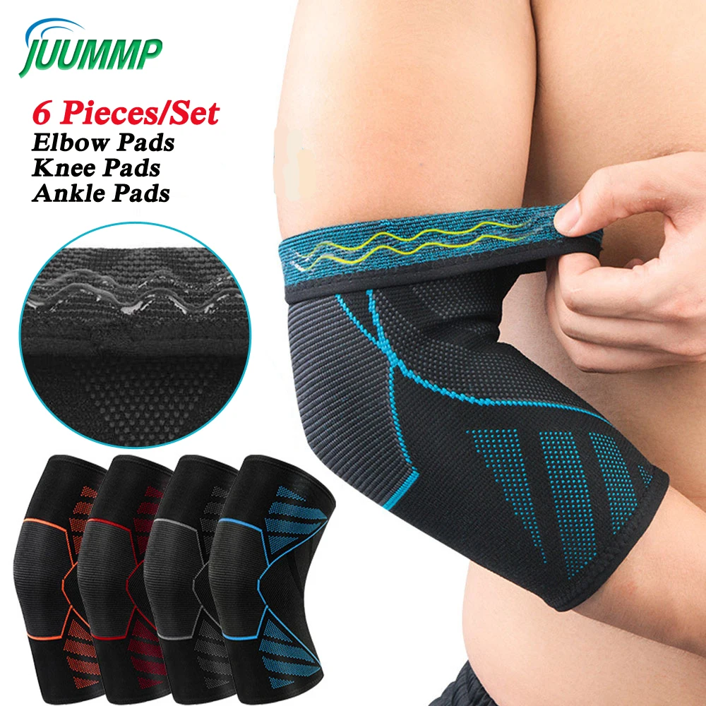 

JUUMMP 6pcs/Set Unisex Knee Elbow Ankle Sleeves Braces Support Compressions Pads for Running Hiking Outdoor Sports Ball Games