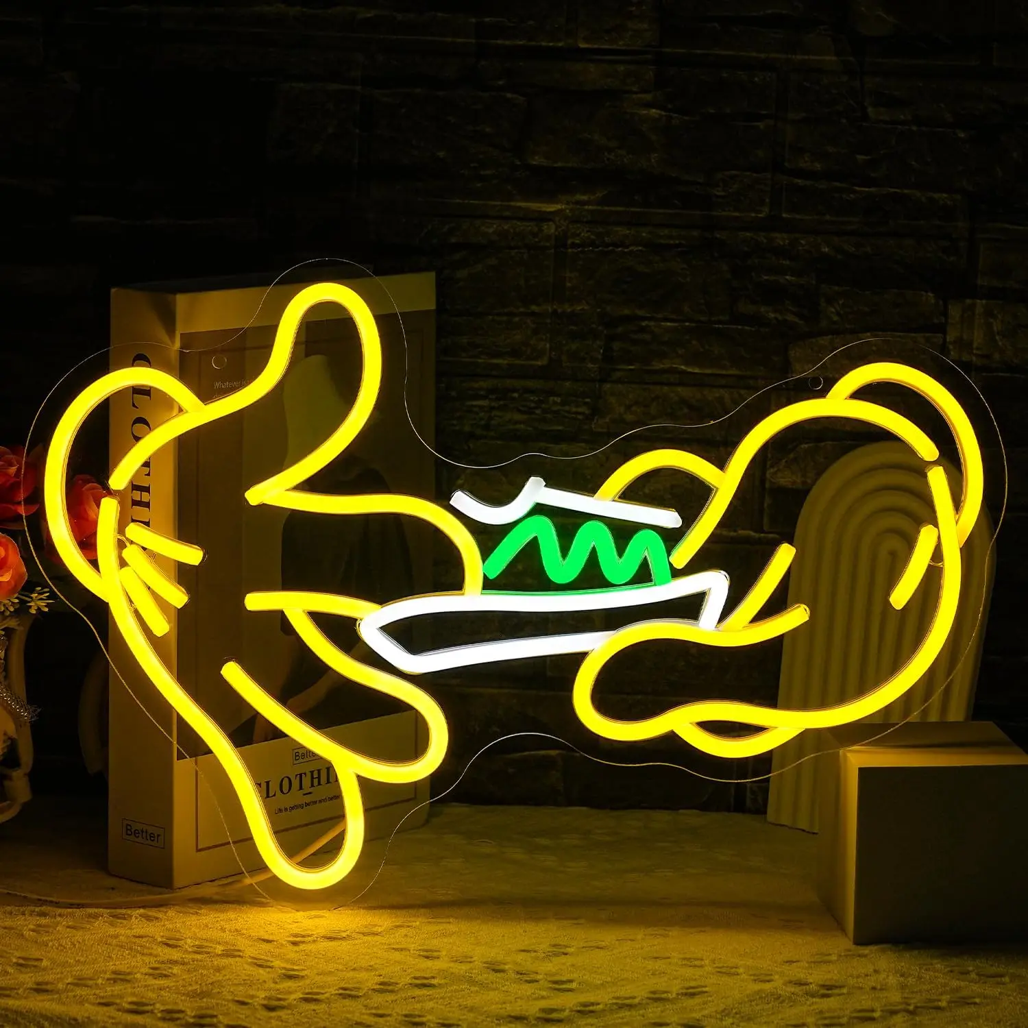 

1 glove green leaf neon sign for bedroom, living room, store, shopping mall, supermarket, bar, pedestrian hole decoration LED