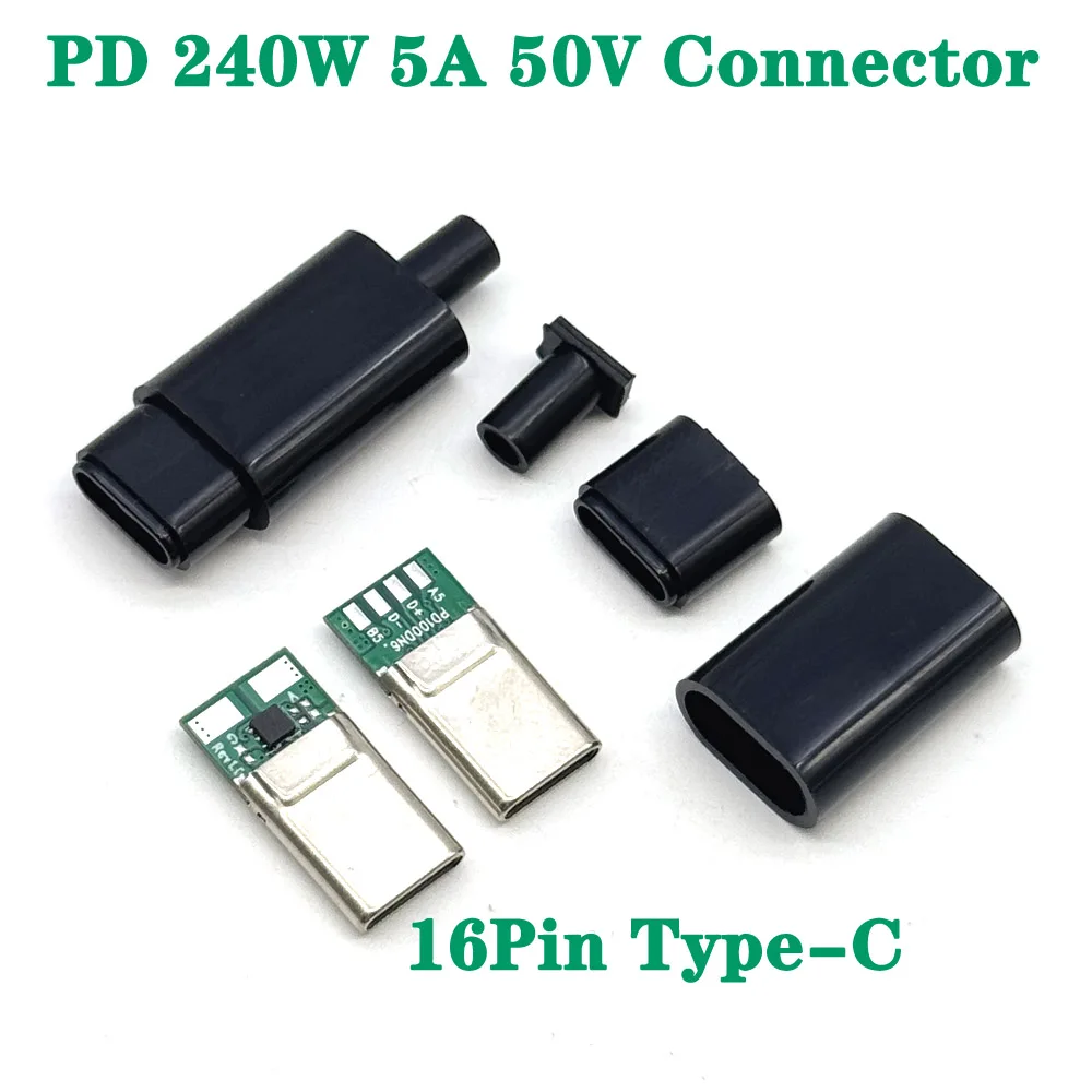 

TYPE-C Male Plug PD 240W 5A 50V Fast Charging 16P Connector USB With PCB welding Data line interface DIY data cable accessories