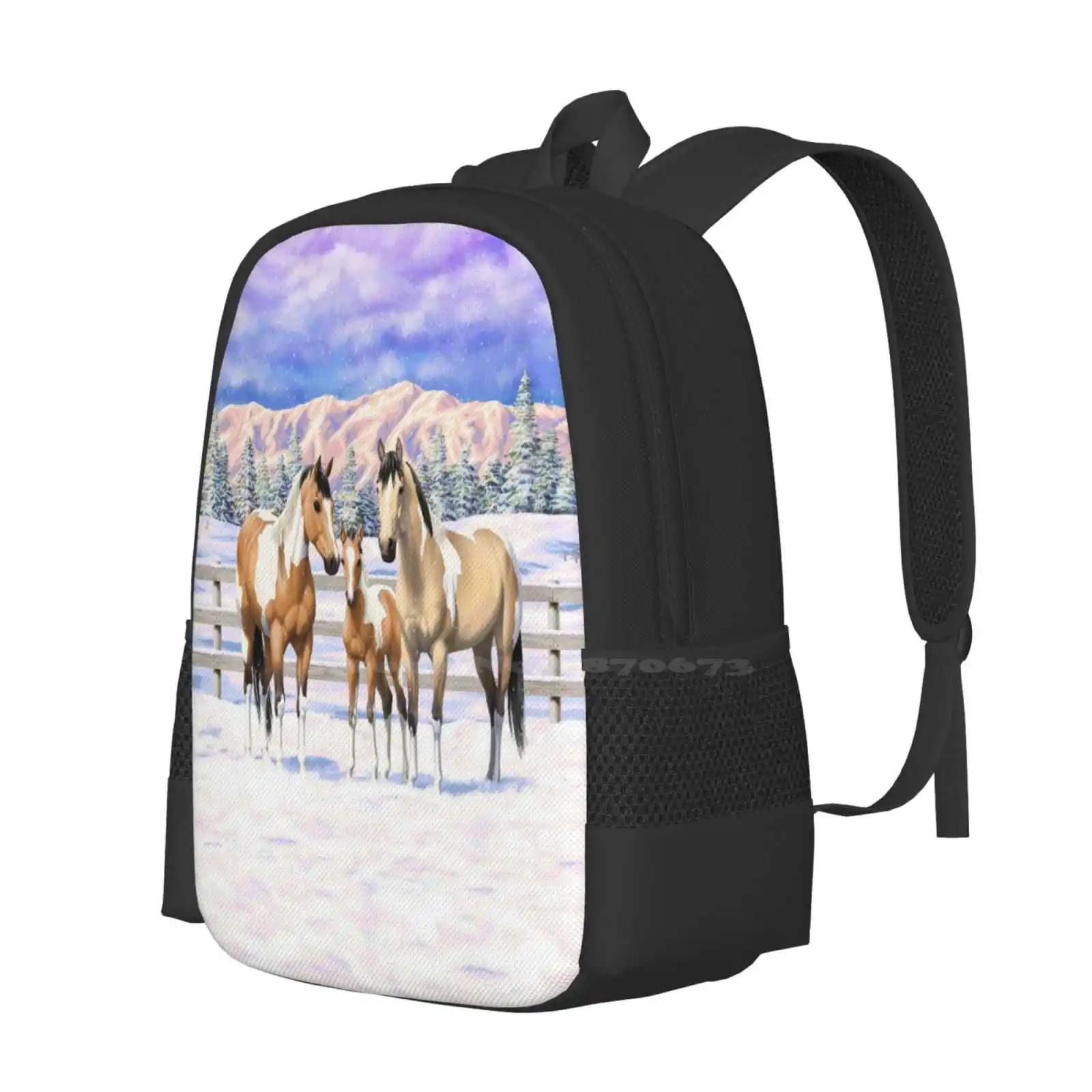 Pinto Dun Paint Quarter Horses In Snow Backpack For Student School Laptop Travel Bag Horse Paint Horse Quarter Horse Dun Horse