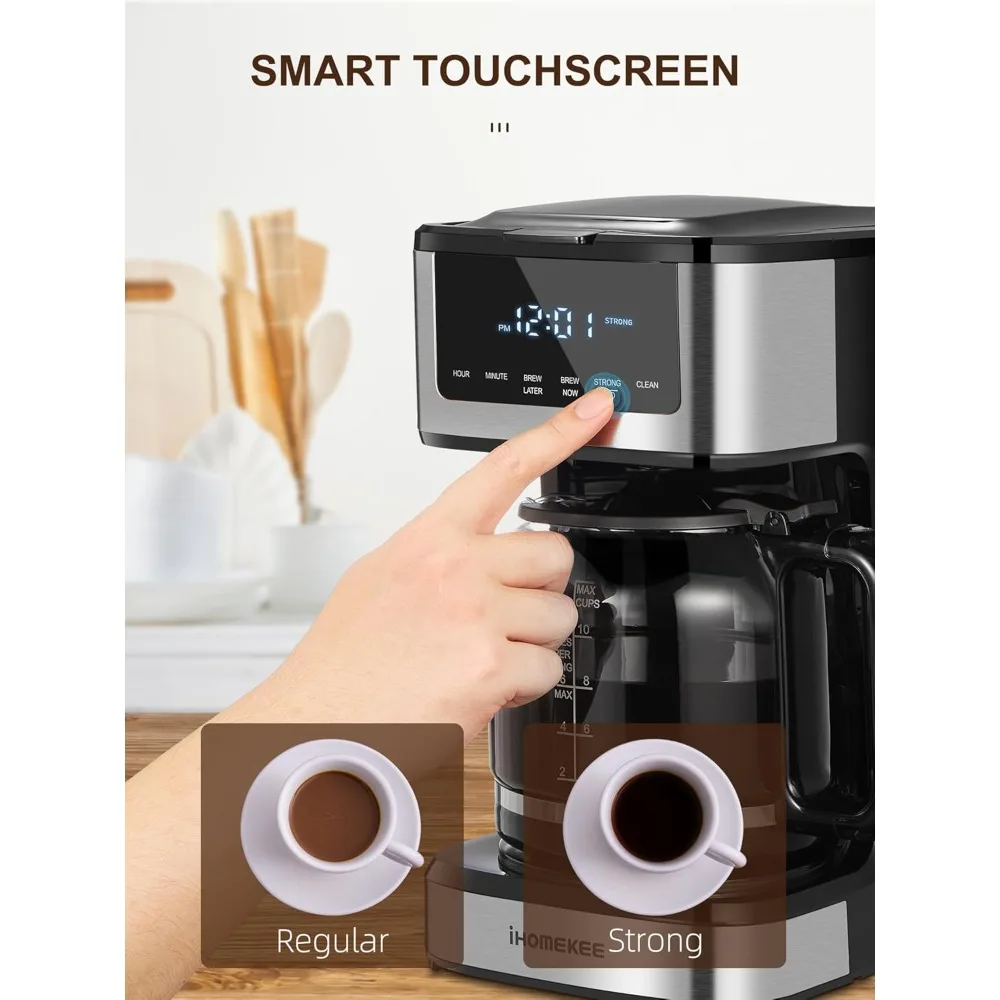 Caffettiera gocciolante programmabile da 12 tazze, macchina da caffè con funzione caffè freddo, touch screen, preparazione regolare e forte