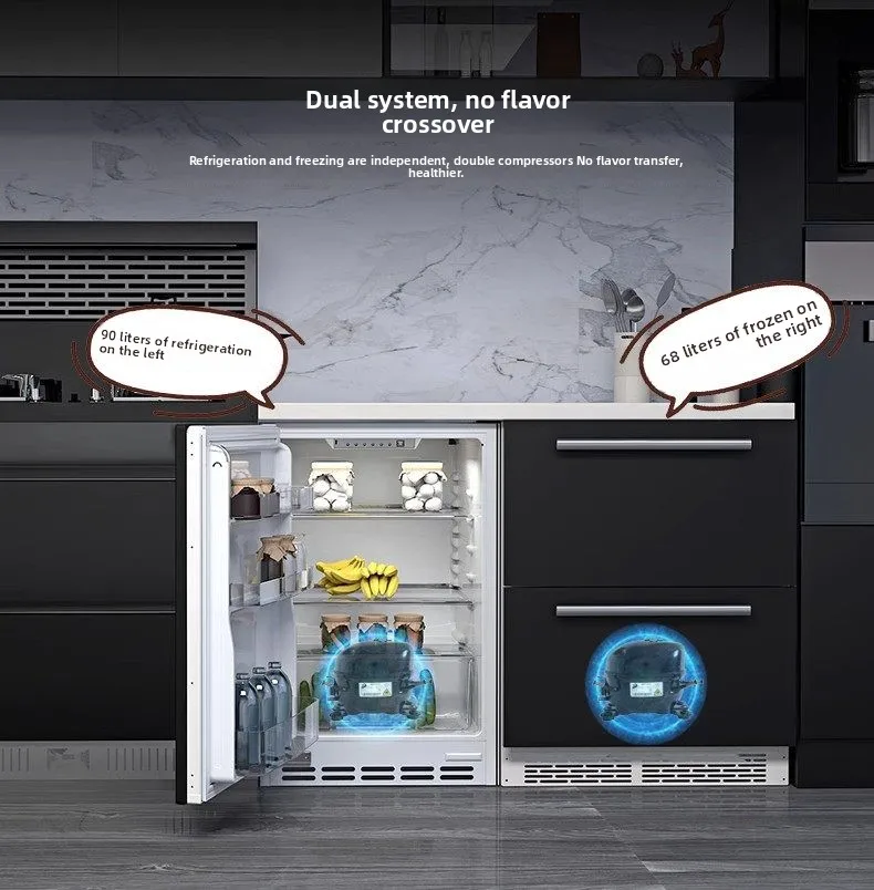 Premium BC/BD-68WQB Embedded Horizontal Air-Cooled 68L Auto-Defrost Under-Cabinet Small Built-in Hidden Low Profile Refrigerator