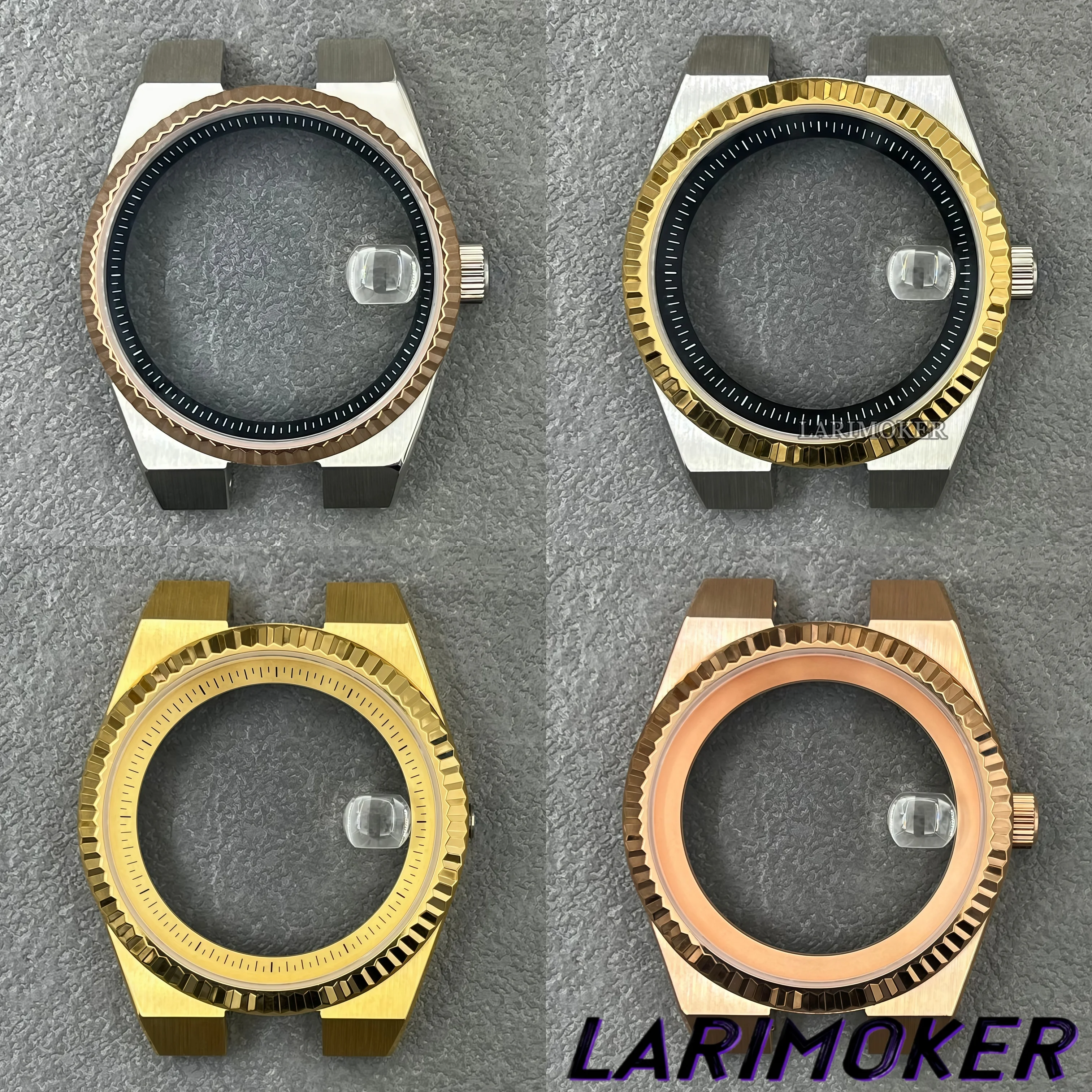 LARIMOKER 36mm40mm Gold Silver Rose Gold 2-Tone Grooved Case Sapphire Glass Suitable for NH35 PT5000 Movements Watch Accessories