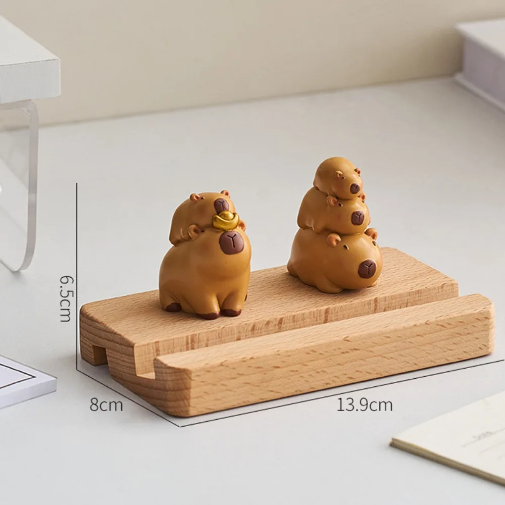 Figure Model Capybara Phone Holder PVC Doll Support Capybara Mobile Phone Stand Animal Wooden Capybara Cell Phone Bracket