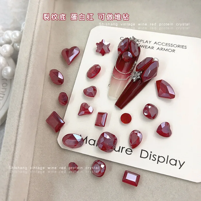 

Mix 70pcs Wine-Red Crystal Gemstone Heart & Water Drop Shaped Nail Decorations for Ladies' Nail Crystal Charm Decoration