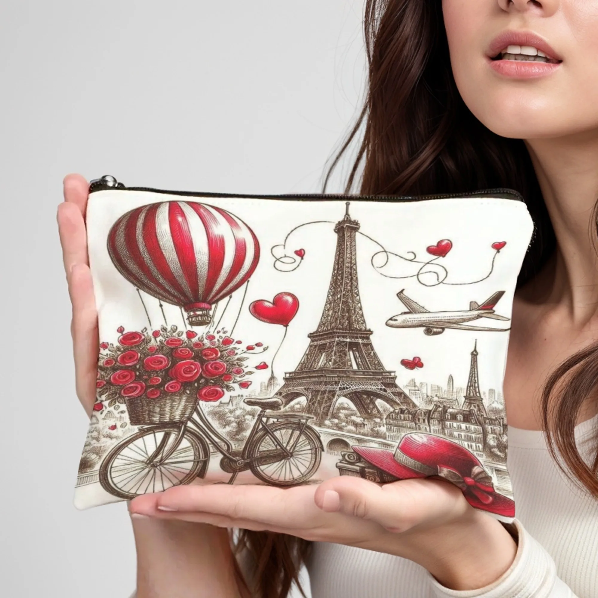 Bolsa de maquillaje con estampado de Torre Eiffel de París, Neceser de viaje para mujer, bolsa organizadora de artículos de tocador, bolsas de cosméticos con cremallera de lona para mujer, billetera