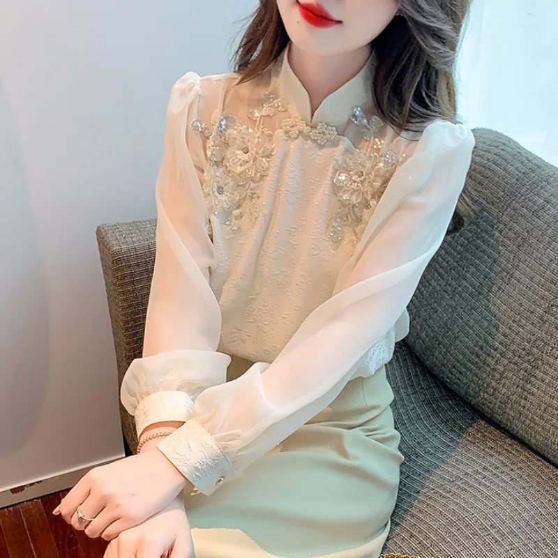 

Элегантный шифоновый топ Ele Long Sve для женщин, модный дизайн, весна 2025, высококачественный, корейский стиль, для повседневной носки