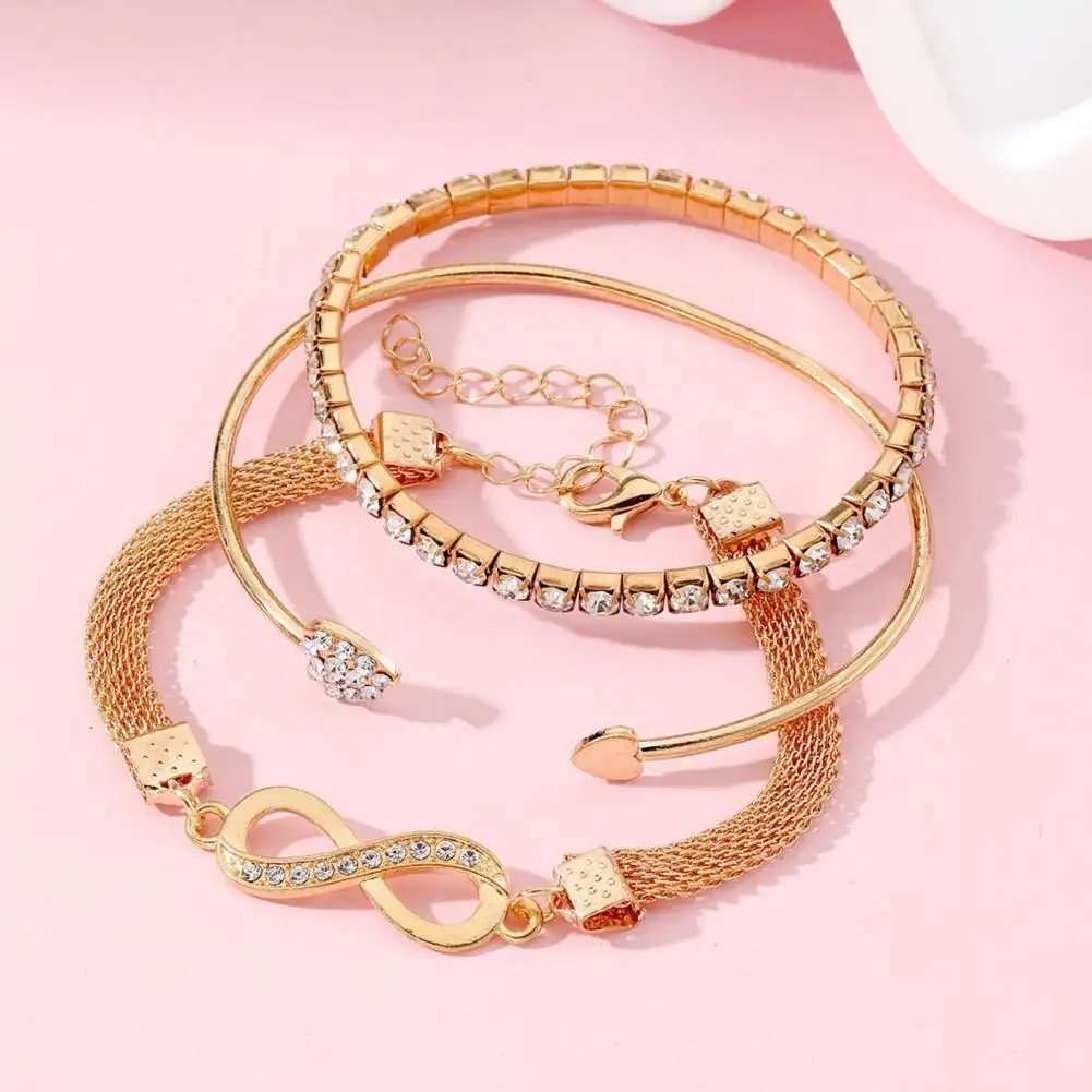 Rhinestone Bracelet Elegant Rhinestone Decor Bracelet Set for Women Symbol Heart Design Adjustable Stackable Wrist for Prom