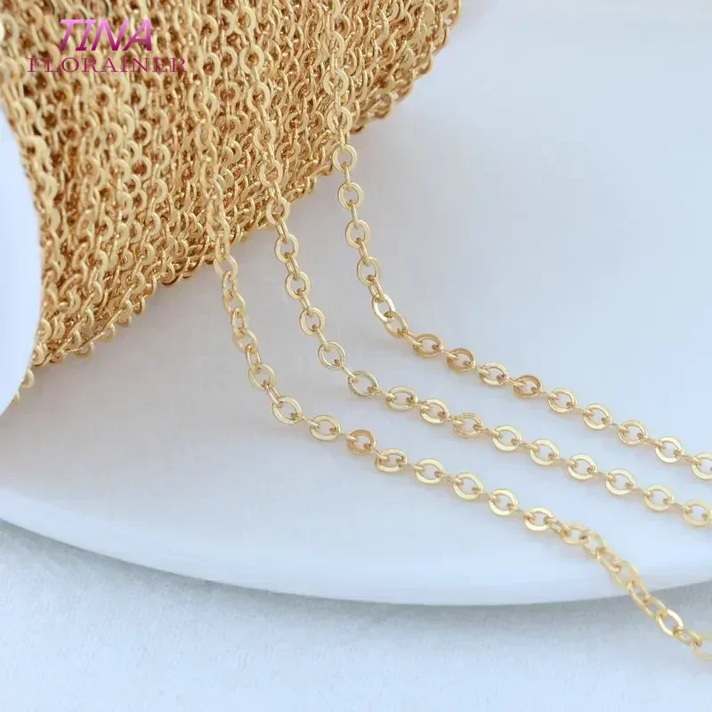 4 Meters 18K Gold Color Plated Brass Thin Necklace Chain For DIY Jewelry Making Flat O Chains Accessories Findings