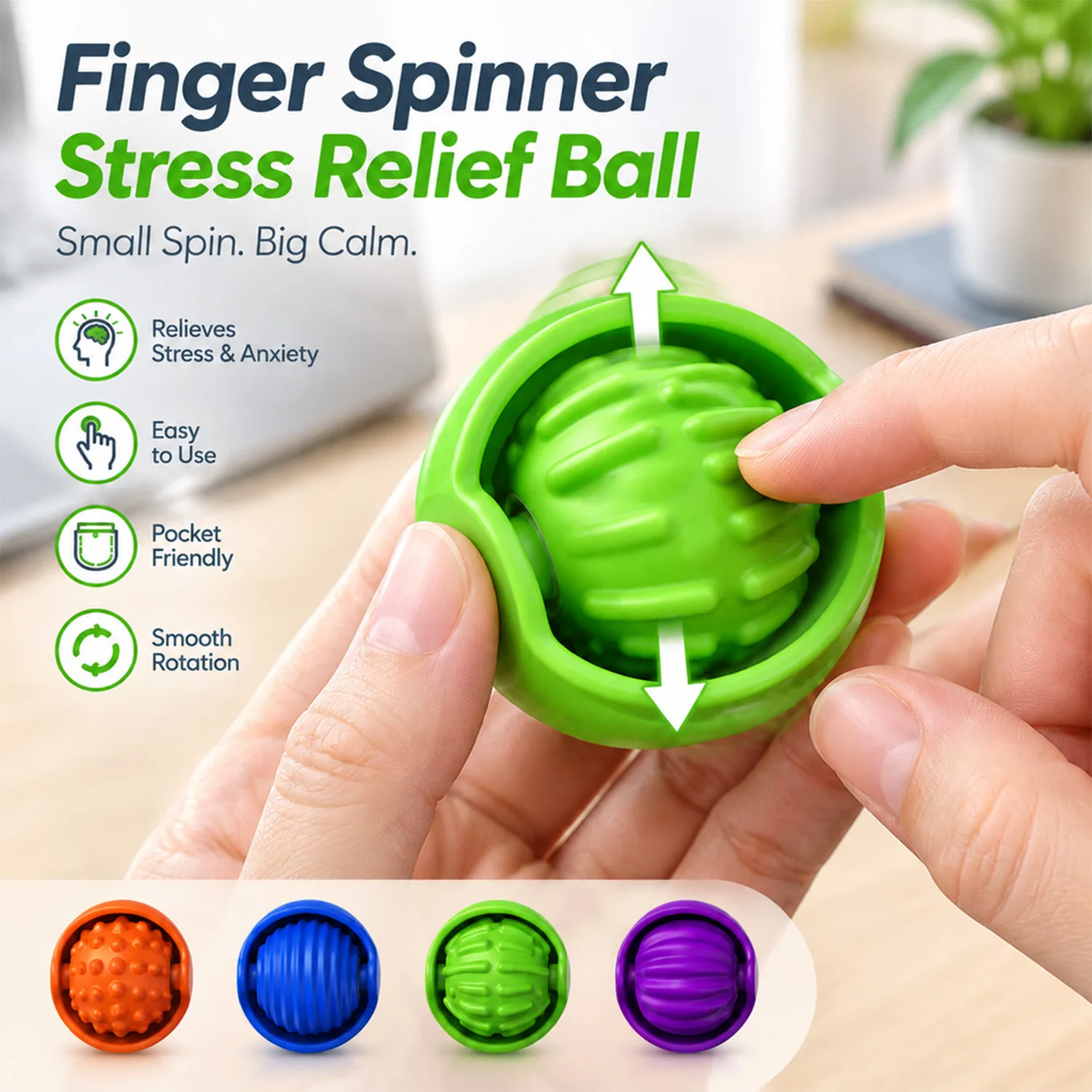 4 Pack Silicone Sensory Fidget Toy, Multi-Textured Spinning Stress Relief Press Toy, Calming Anxiety Relief Toy, Fingertip Ball