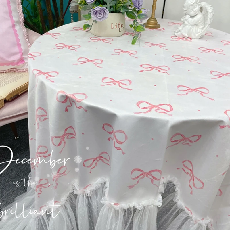 Korean Pastoral Tablecloth Retro Pink White Lace Table Cloth Coffeetable Round Rectangular Home Decorative European Tablecloth