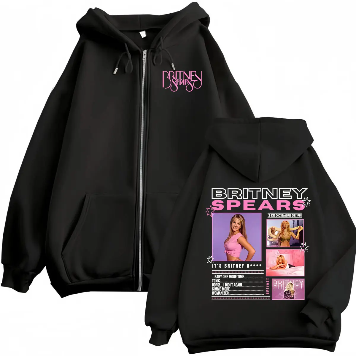 

Singer Britney Spears Graphic Zipper Hoodies Men's Women's Fashion Aesthetic Zip Up Sweatshirts Harajuku Y2k Oversized Pullovers