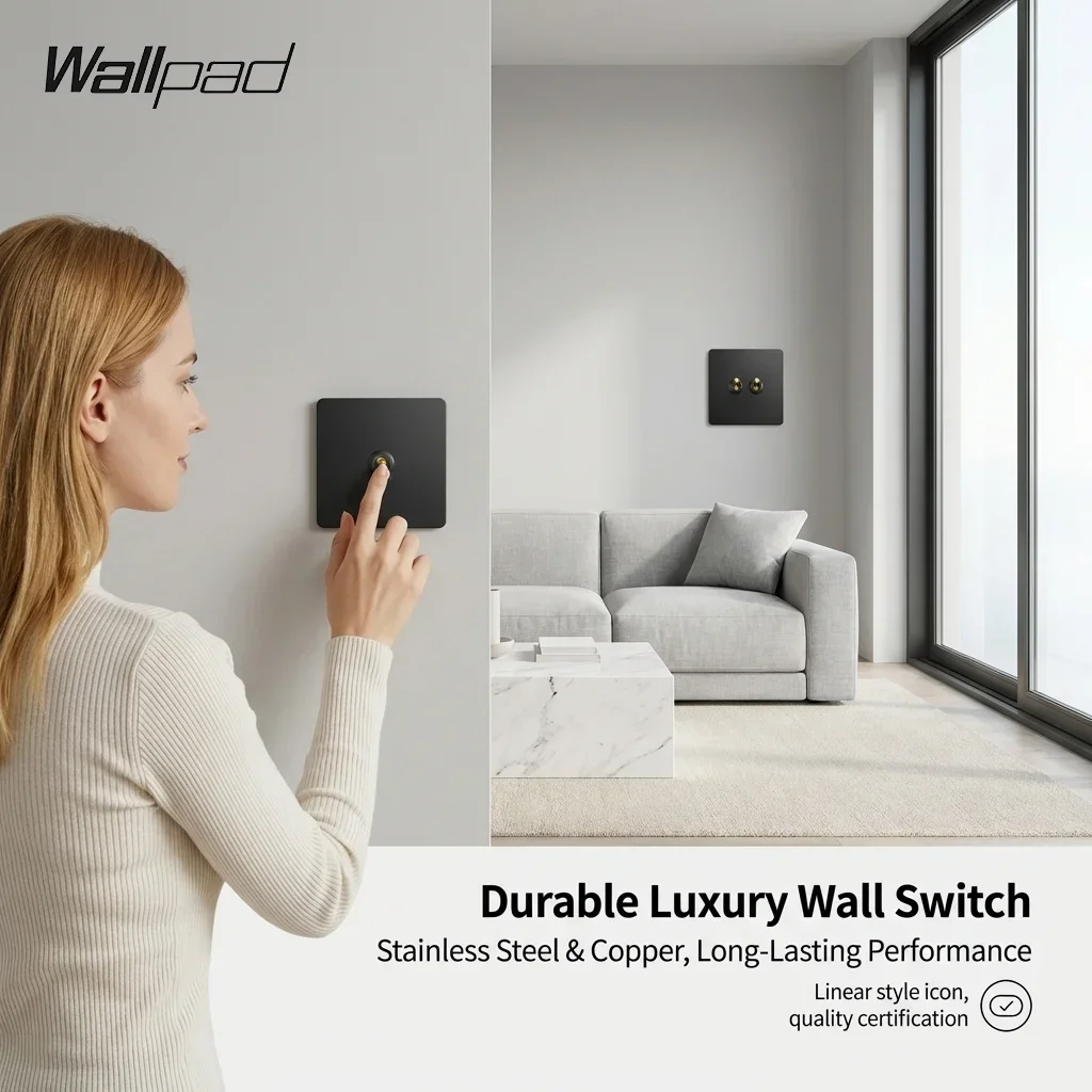 WALLPAD Wall Toggle Switch Matte Black Stainless Steel Panel 1-3 Gang 2 Way Type C Charge Ports 4MM Thin Edge 110-240V 86x86mm