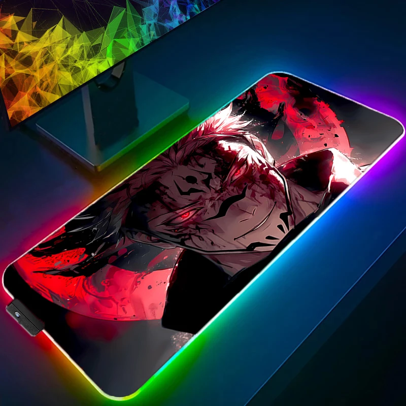 لوحة ماوس أنيمي ألعاب RGB LED J-jujutsu Kaisen Sukuna Yuji ماوس الوسادة حصيرة مكتبية Playmat الكمبيوتر والمكتب لوحة المفاتيح