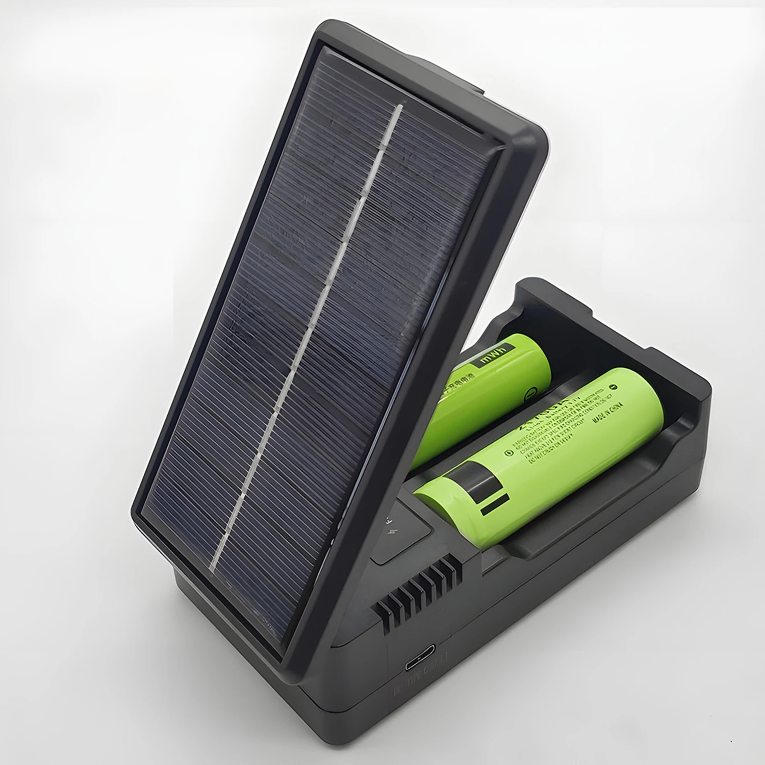 18650 Solar lithium Battery Charger 2 slots with LED Light for 18650 14500 16340 26650 universal Charger ( Battery Not Included)