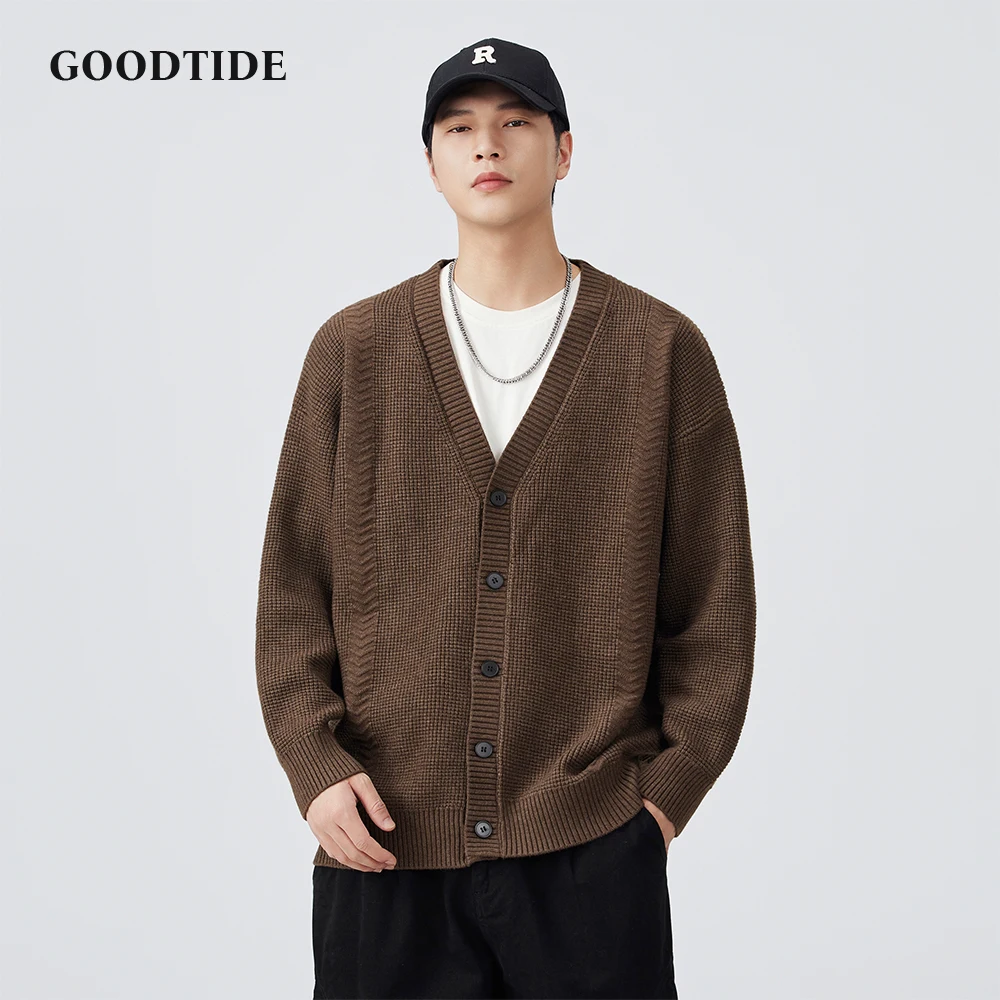 

Fashion Men's Casual V - Neck Button Down Cardigan 2025 Autumn Winter New Waffle Knit Sweater Jacket Long Sleeve Outerwear Top