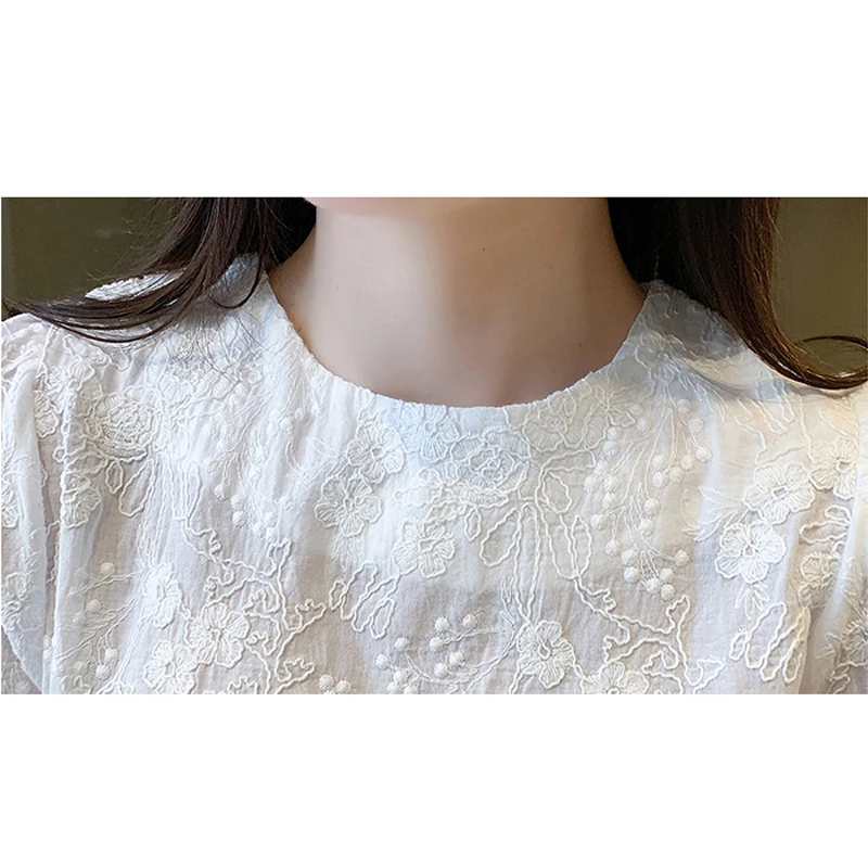 Summer Lace Blouse Women Elegant Vintage Sweet Puff Sleeve Tops Chiffon Shirt Women Short Sleeve Embroidery Blouses Blusas 21262