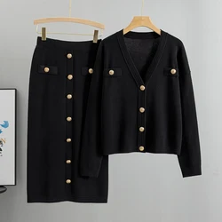 Elegant Knit Blazer Skirt Set Women 2 Piece Matching Set Vintage Knitted Two Piece Women Set Korean Fashion Autumn Winter 2025