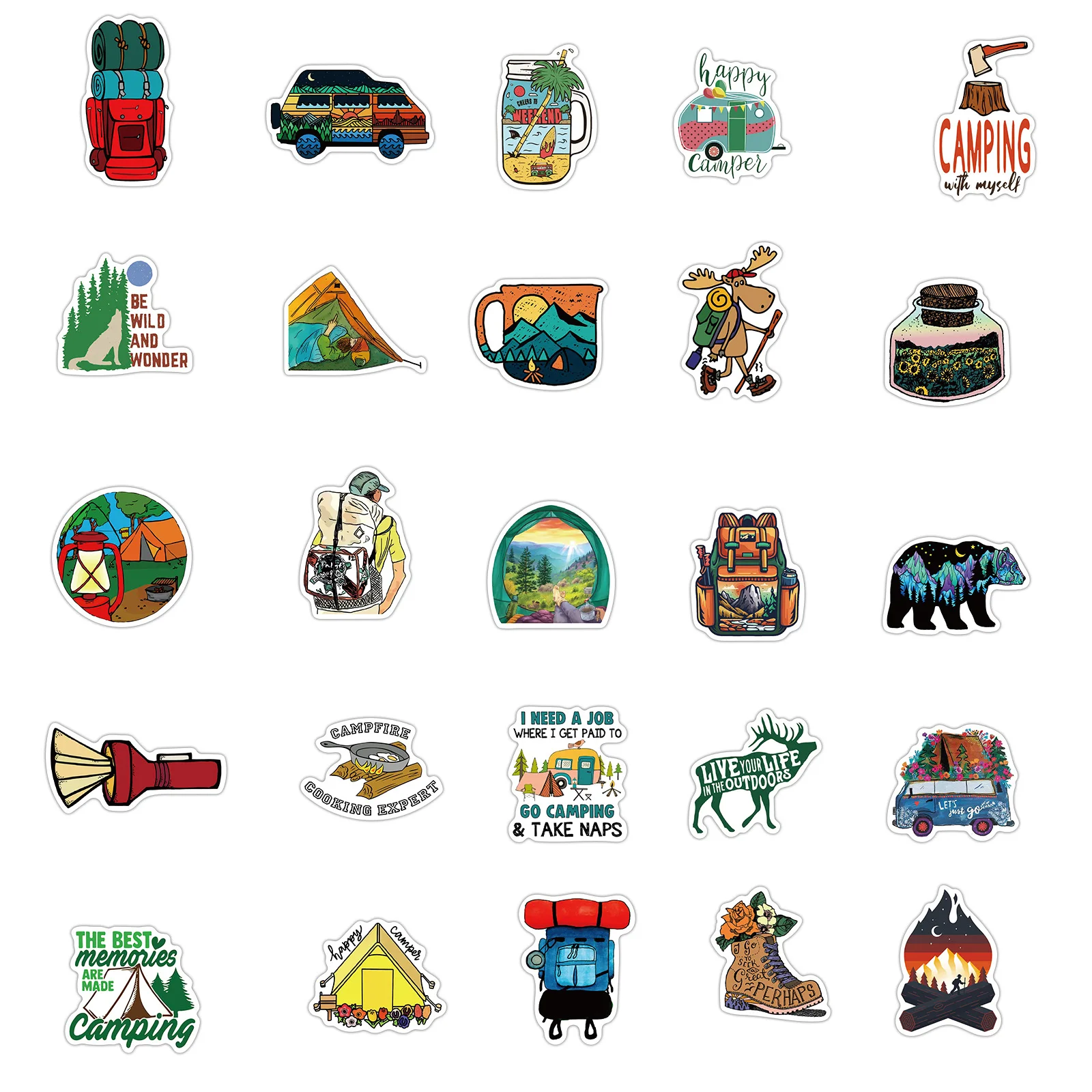 50PCS Forest Outdoor Hiking Camping Stickers Cartoon Decal Skateboard Phone Laptop Car Luggage Bike Cool Waterproof Sticker