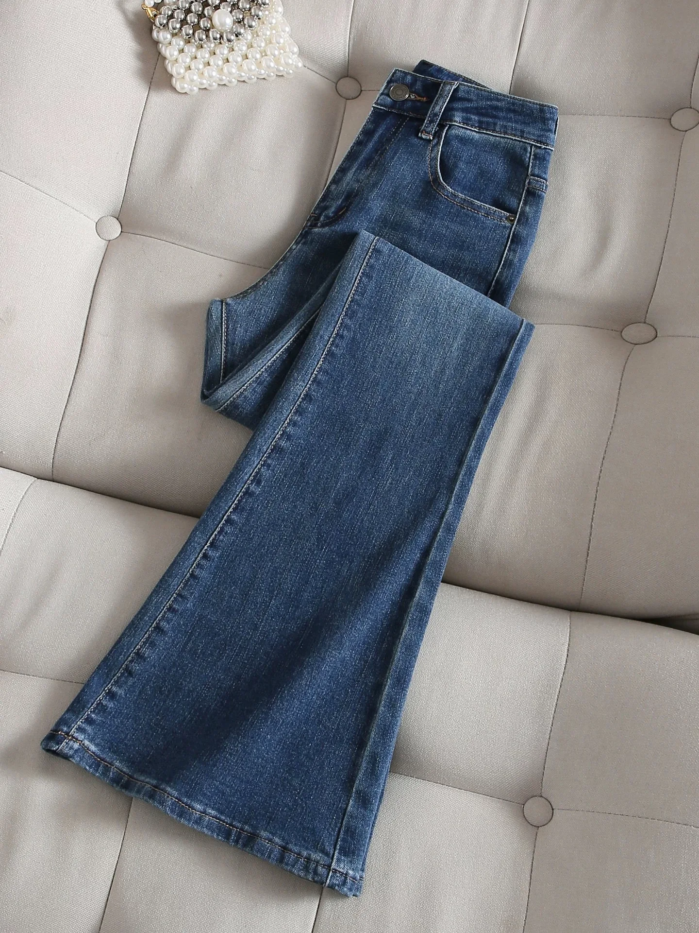 Slimming Blue Jeans Women's Spring Summer High Waist Bell Bottoms Micro Flared Long Pants Casual High Elasticity Denim Skinnies