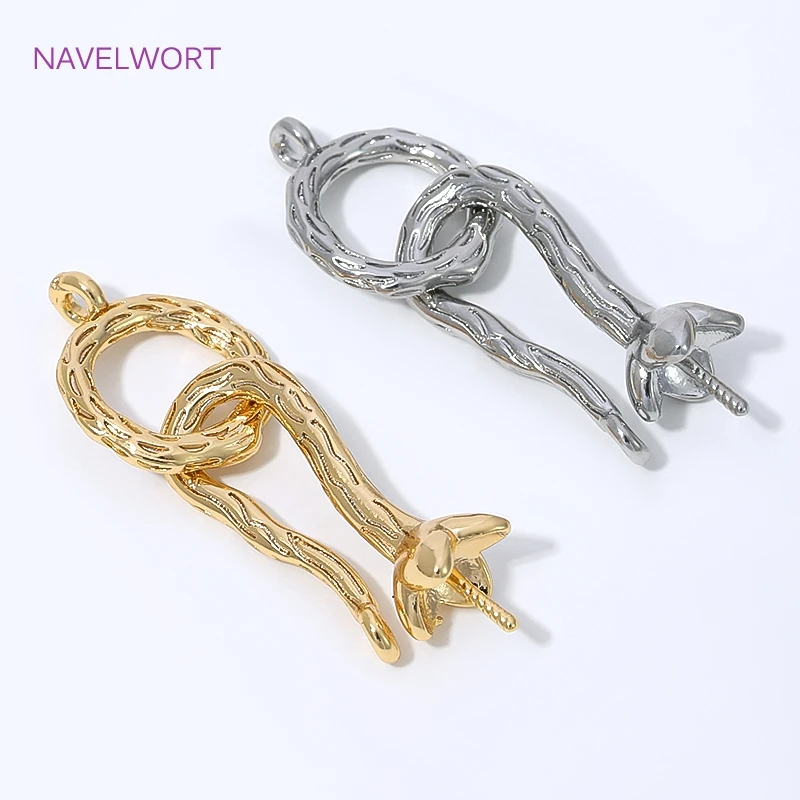 14K Gold Plated Brass Round Hook Clasps Connector With Pearl Mounting,Fasteners For Jewelry,DIY Bracelets Accessories,Clasp Hook
