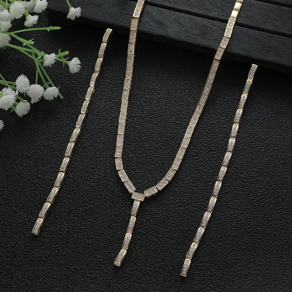 

Luxury Chain Cube Zircon CZ Women's Wedding Jewelry Set Dubai Bridal Jewelry Set S582