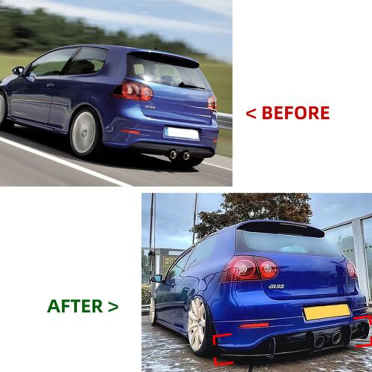 Black ABS Rear Bumper Diffuser Rear Side Splitters Spoiler Lip Trim for Volkswagen Golf 5 MK5 R32 2005-2009 Car Accessories