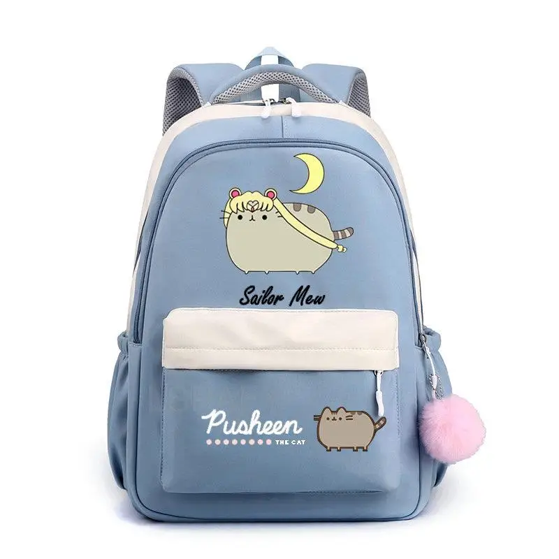 Fat Cat Backpack Pusheen Printe Female Male Nylon Simple Large-capacity Solid Color Schoolbag Insert Buckle Laptop knapsack