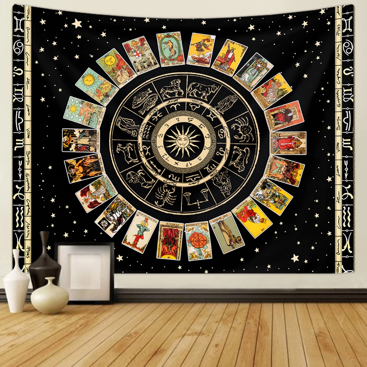Tarot Card Tapestry Twelve Constellations Tapestry Sun Moon Starry Sky Tapestry Altar Witchcraft Divination Set Tapestry