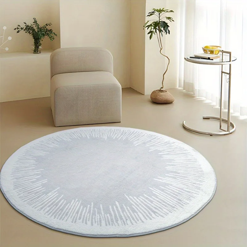 Flannel Circular Mat Minimalist Abstract Radiating Lines Carpet Soft Smooth Cozy Pastel Blue Nordic Living Room Rug