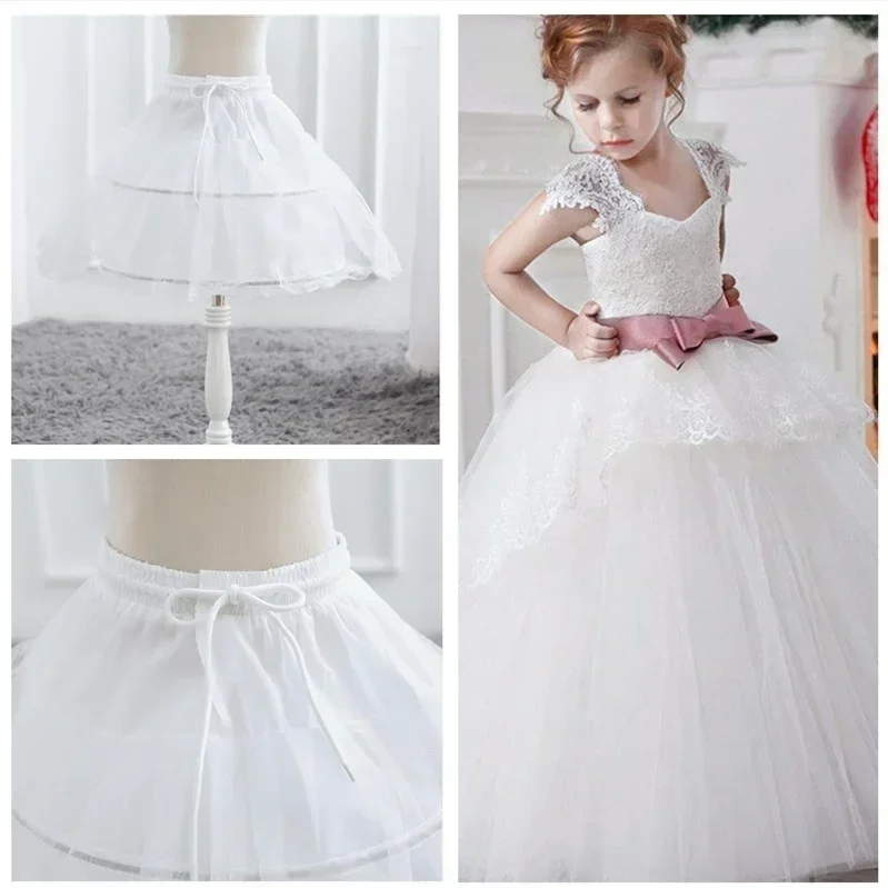 

Little Girls Hoop Skirt Petticoat 2 Hoops One Layer Kids Crinoline Lace Trim Flower Girl Dress Underskirt Elastic Waist