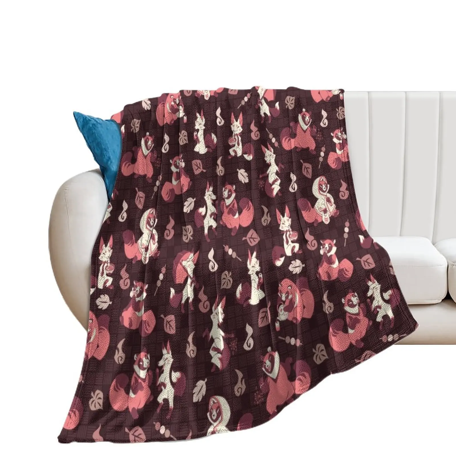 Tanukitsu mocha flavored Throw Blanket Heavy Plaid on the sofa Blankets