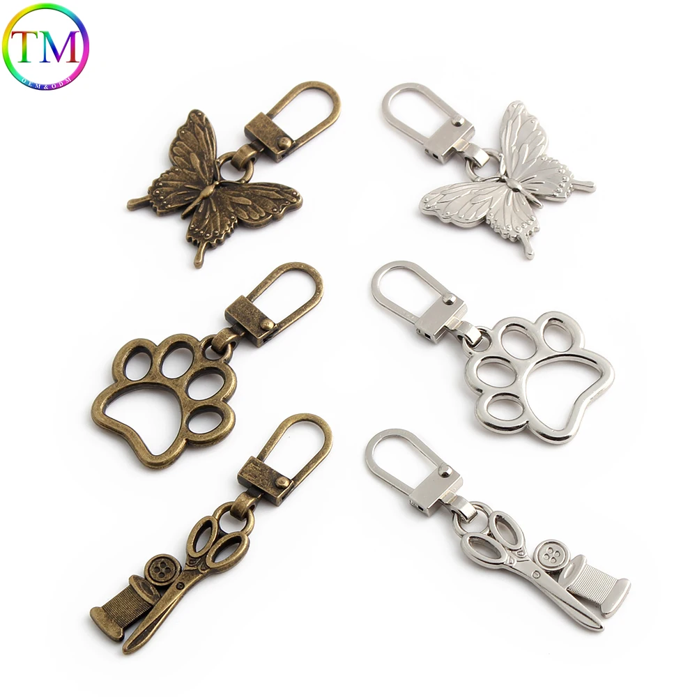 Bronze,Silver Dog/Cat/Paw Shape Metal Zipper Sliders Head For Sewing Clothing Luggage Purse Bags Removable Universal Accessories