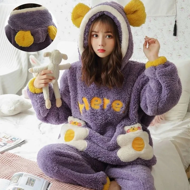 

Velvet Pajama Woman Winter Kawaii Pajamas Set Women Pyjamas Plaid Flannel Sleepwear Girl Pijama Mujer Night Suits Homewear