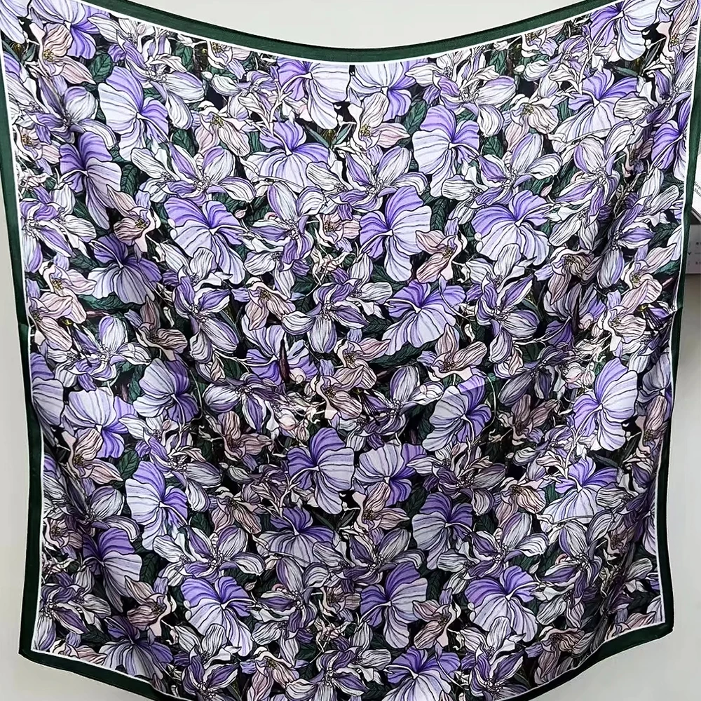 BYSIFA|New Purple Blue 100% Pure Silk Scarf Neckscarf Fashion Brand Floral Natural Silk Scarves Foulard Women Scarves Bufandas